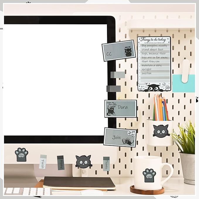 B1ykin Sticky Notes Set - Cartoon Theme Cute Self-Stick Notes Pad Teacher Appreciation Gifts， Self-Adhesive Writing Memo Pages Sticky to Do Notepad for Kids Employee School Office (Funny Black Cat)