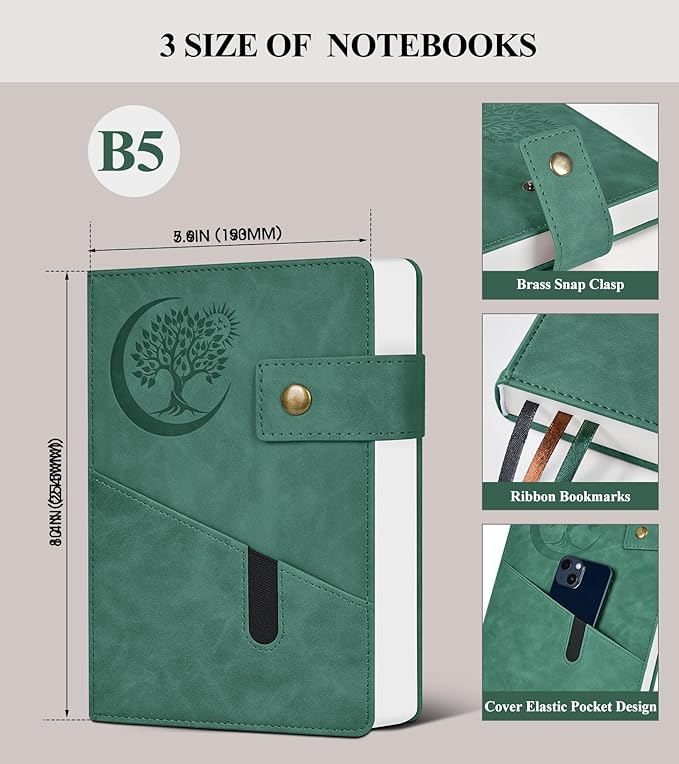 365 Page Thick Lined Journal Notebook for Men Women, B5 Large Leather Journals for Writing, Hardcover Notebooks for Work, School, Note Taking, Business, Travel Diary, College Ruled 7.6" x 10"