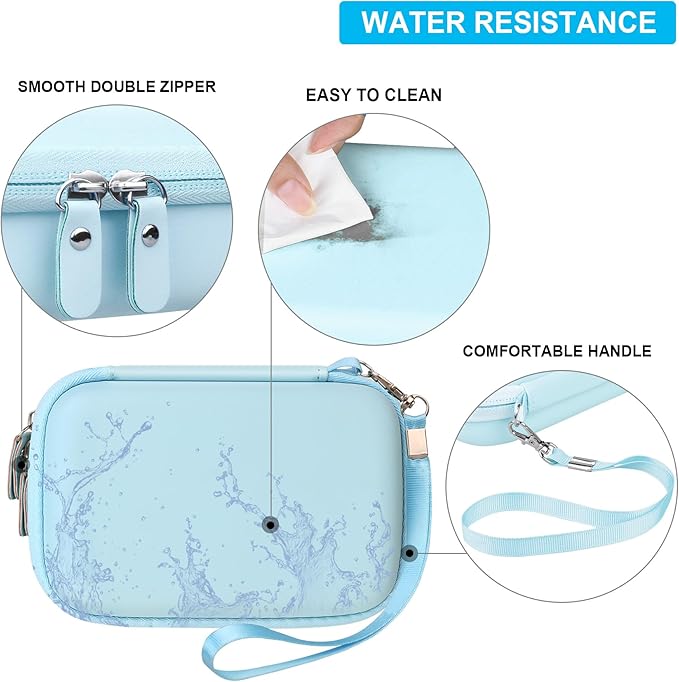 Hard Travel Case for Cabaro Mini Printer Sticker Thermal Printer, Bluetooth Portable Phone Printer Storage Holder Protection Case with Zipper Mesh Pocket fit Rolls Paper, Charging Cable, Blue