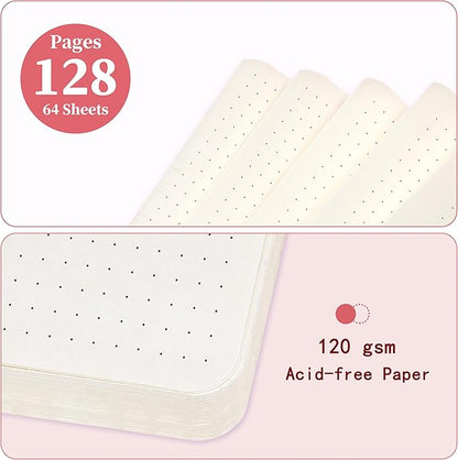 Dotted Journal/Notebook - Dot Grid Hard Cover Notebook, Premium Thick Paper with Fine Inner Pocket, Black Smooth Faux Leather, Pen Loop, 5.3'' x 8.26'' - Red