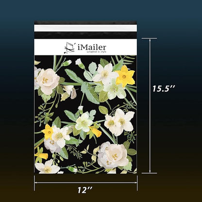 iMailer-12" x 15.5"(100pcs) Poly Mailer Mailing Shipping Black Flower Envelope Package Bags-Self Seal…