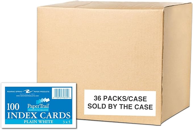 Roaring Spring Blank Index Cards 3"x5", 100 Each, Smooth 100# White Index Paper, Unruled, Blank on Both Front and Back Sides (Pack of 36)