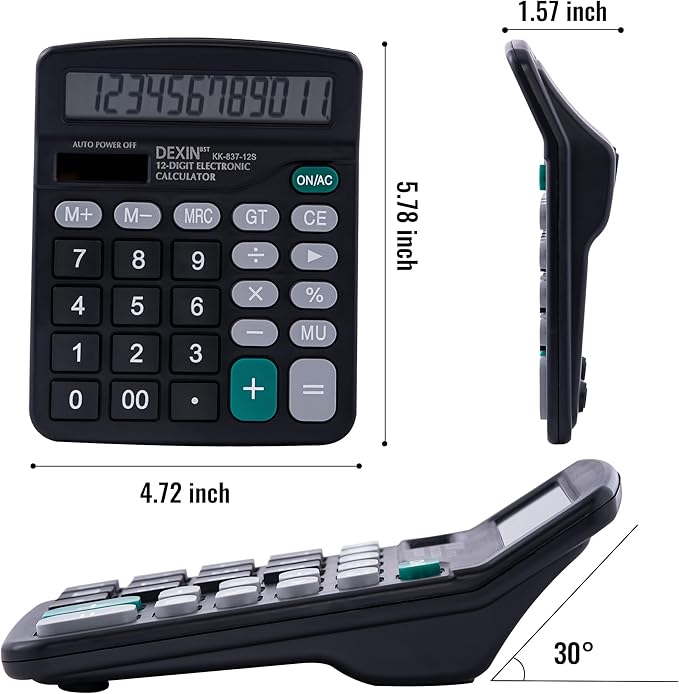 Golcellia Calculators Desktop, Black Calculator, Cute Calculator 12 Digit Desk Calculator Large Display, Dual Power Solar Battery, Office Home School Supplies for Adults & Students