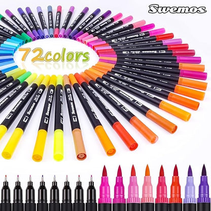 Markers for Adult Coloring Book, 72 Colors Art Markers Set Dual Tip Brush Pen, Coloring Markers Fine Point Artist Drawing Paintings Diaries Journaling Art projects Art Supplies with Case
