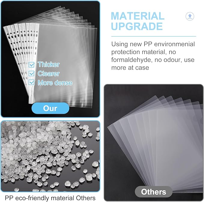 30 Pack A4 Plastic Sleeves Binder Pocket Dividers with 400 Tabs, Reusable Clear Page Protectors Index Dividers for 2/3/4 Ring Binder, Clear Plastic Sheet Protectors