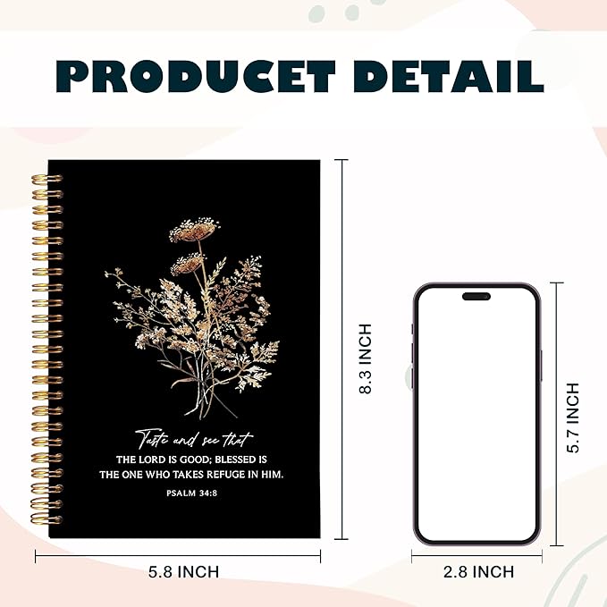 BearCake the Lord is Good Boho Floral Christian Notebook Journal, Christian Gifts for Women, Bible Notebooks for Note Taking, Bible Journaling Notebook, Hardcover Spiral Notebook 5.5x8.3