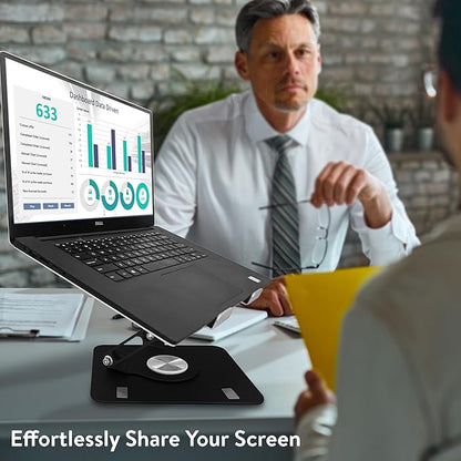 Swivel Laptop Stand for Desk, Adjustable Laptop Stand for Desk w/ 360° Rotation, Raise Tilt Cools Laptop with This Ergonomic Laptop Stand Riser, Collapsible iPad Computer Laptop Stand (Black)