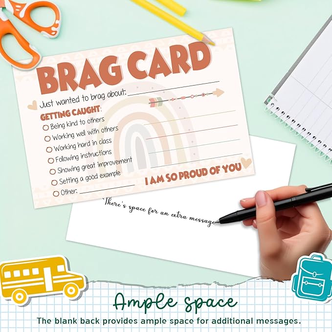 LOVEDMORE Boho Classroom Brag Cards for Teachers, Preschool, Elementary Classroom Incentives Cards for Students