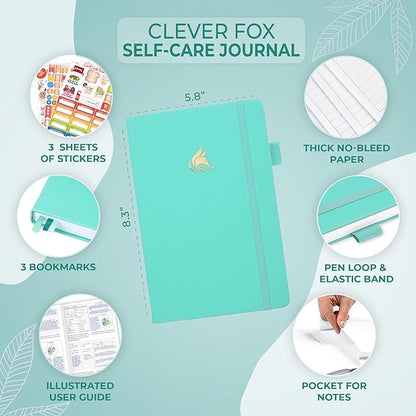 Clever Fox Self-Care Journal – Daily Reflection Notebook – Mental Health & Personal Development Planner, Meditation & Mood Log, A5 (Turquoise)