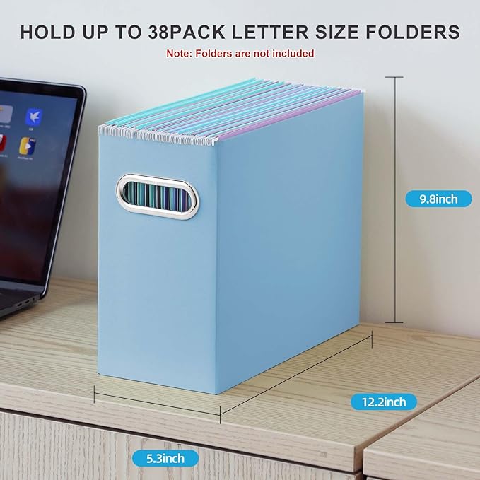 Oterri File Organizer, Small Storage Box, Cardboard File Folder Organizer, Collapsible File Box, Hanging File Organizer for Letter Size, Portable File Box with Handle, Only Box (Blue, 6 Packs)