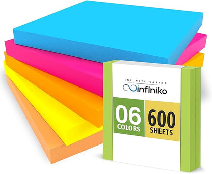 (6 Pack) Sticky Notes 3x3 in Bright Colored Super Self Sticky Pads - 100 Sheets/Pad - Easy to Post for School, Office Supplies, Desk Accessories