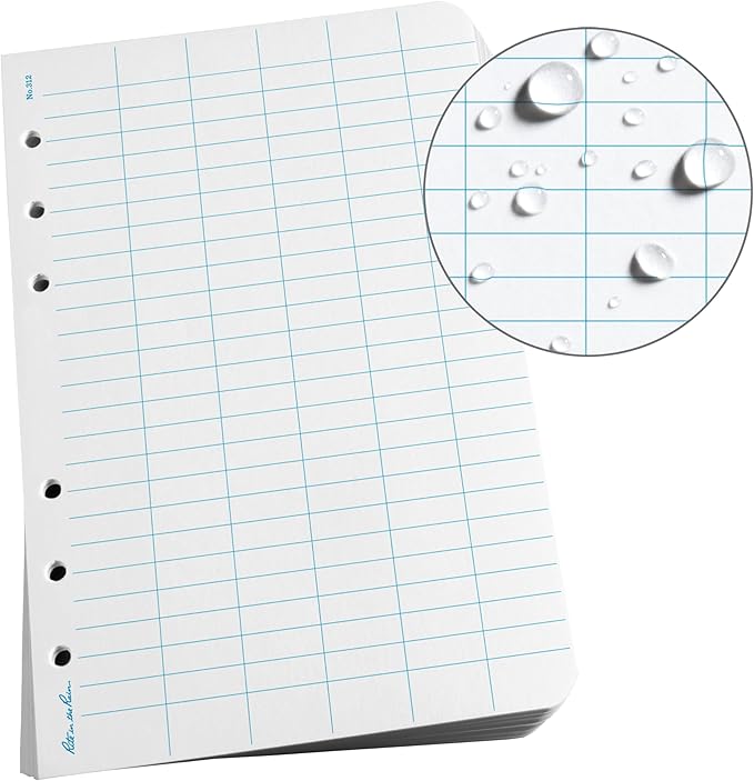 Rite in the Rain Weatherproof Loose Leaf Paper, 4.625" x 7", 32# White, Level Pattern, 100 Sheet Pack (No. 312)