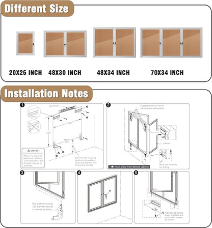 48"x30" Enclosed Bulletin Board, Outdoor Lockable Weather-Resistant Aluminum Cork Noticeboard for School & Office, Silver Frame w/Cork