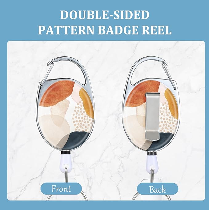Badge Reels Retractable，Double Sided Color Print Pattern Retractable Badge Holders，with Retractable Keychain, Badge Clip and Key Ring，Durable Nylon Retractable Rope