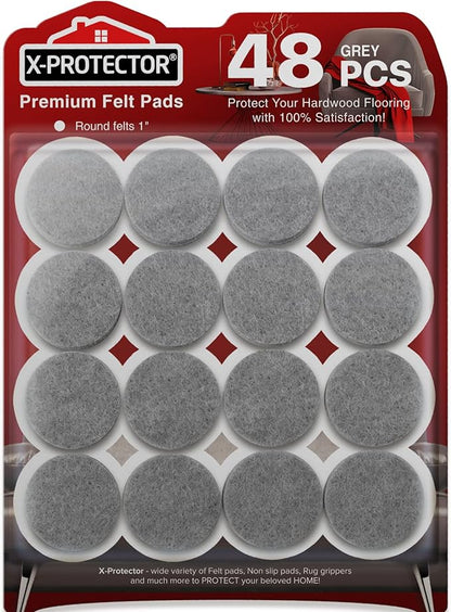 Felt Furniture Pads X-PROTECTOR - 48 Premium Felt Pads Floor Protector - Chair Felts Pads for Furniture Feet Wood Floors - Best Furniture Pads for Hardwood Floors - Protect Your Hard Floors! (Grey)