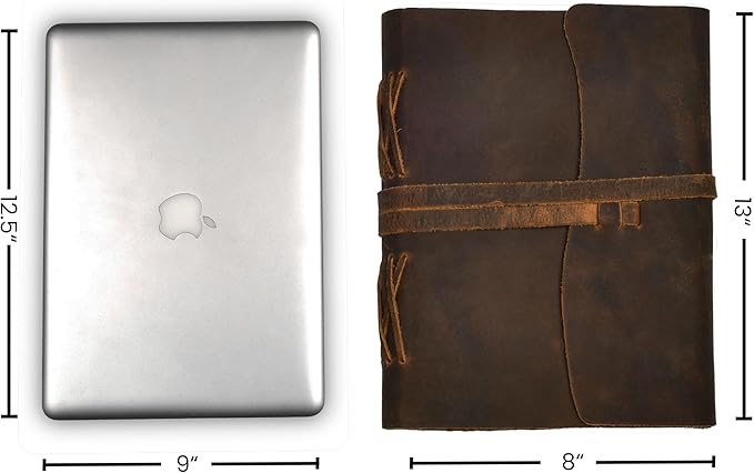 LEATHER VILLAGE Leather Bound Journal - Rustic Brown, 13"X8", 220 Pages - Vintage Blank Paper Diary for Writing, Drawing, Sketchbook, and Travel Notebook - Ideal for Women and Men