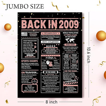 16th Birthday Card, 16th Birthday Decorations for Girls, 16th Birthday Gifts for Daughter, Back in 2009 Birthday Card, Rose Gold