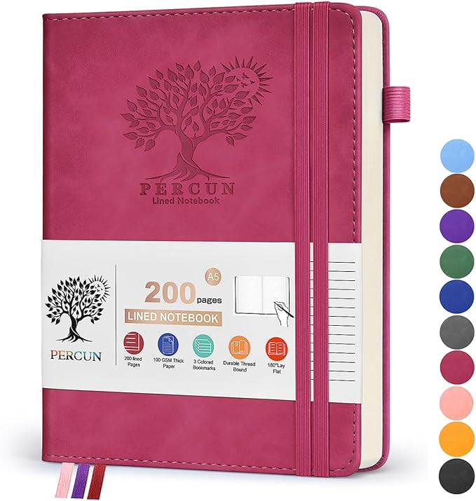 Lined Journal Notebook for Women and Men,Hardcover Leather Journaling Notebook for Writing,Travel,Business,Work and School,200 Pages A5 Notebook for Note Taking,Diary 5.9" × 8.5" - Wine red