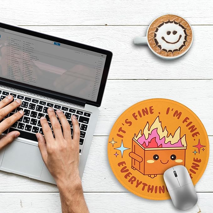 Gctriki Dumpster on Fire Mouse Pad for Desk, Funny Small Round Mousepad for Computer Laptop Gaming, Stitched Edge Non-Slip Rubber Base, Cute Dumpster Home Office Desk Accessories Decor for Women