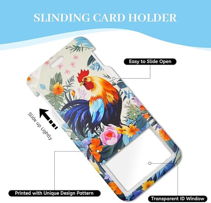 Lanyards for Id Badges, Chicken Floral Badge Holder with Retractable Reel Clip, Cute Work Name Tags Keychain Lanyard ID Card Protector Cover Case for Women Teacher Nurse Doctor Office