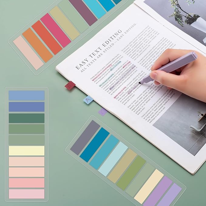 Sticky Tabs 1200 pcs Book Tabs for Page Markers,Morandi Sticky Note Tabs Page Markers for Notebooks,Book Markers,Colorful Book Tabs, Annotation supplies，Transparent Sticky Tabs for Books,Post It Notes