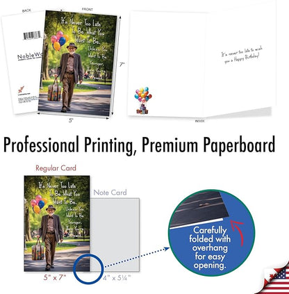 NobleWorks, Funny Birthday Greeting Card for Men with 5 x 7 Inch Envelope (1 Card) Bday Never Too Late Man C10843BDG