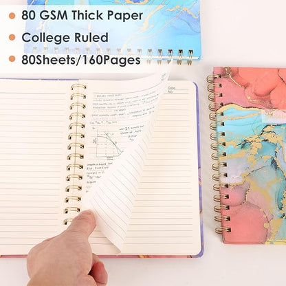 LABUK 3 Pack A5 Spiral Notebook for Women, 160Pages Hardcover Journaling Notebook with Back Pocket, Suitable for School, Office, Home