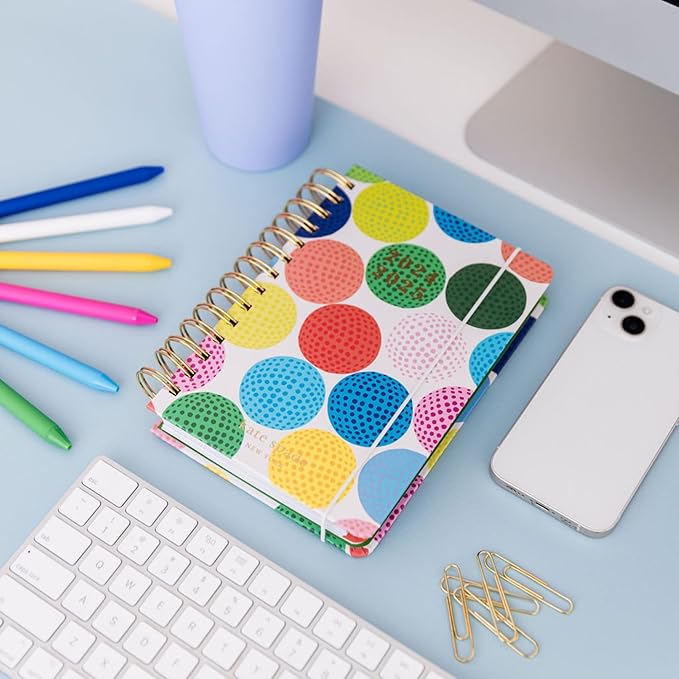 Kate Spade New York Medium Weekly and Monthly Planner August 2024 - December 2025, Hardcover Spiral Agenda, Daily Planner with Monthly Calendar, Stickers, & Pockets (Golf Balls)