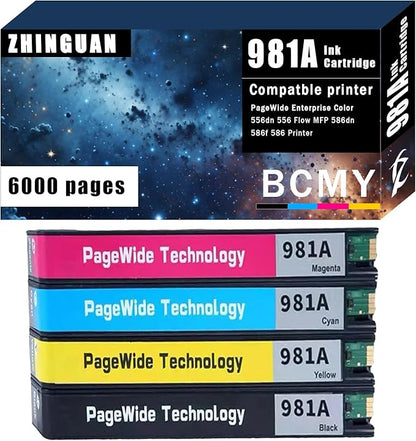 Remanufactured 981A 981 Ink Cartridge Works for 981a Ink cartridges for PageWide Enterprise Color 556dn 556 Flow MFP 586dn 586f 586 Printer (4-Pack)