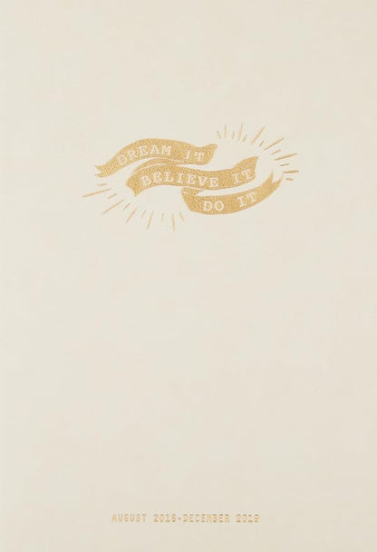 DesignWorks Ink Soft Cover Vegan Leather 17-Month Large Agenda Book, Ivory- Dream It. Believe It. Do It.
