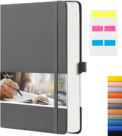 EMSHOI Graph Paper Notebook - 256 Pages A5 Graph Notebook/Journal, Hard Cover, 120gsm Thick Paper, Smooth PU Leather, Inner Pocket, 5.75" x 8.38"-Dark Grey