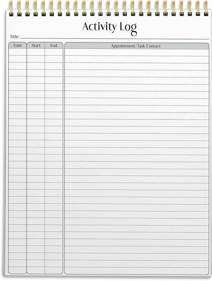 Better Office Products Activity Log Notepad, 8.5" x 11", Planning Note Pad, 50 Sheets, Double-Wire Spiral, Daily Time Tracking Productivity Checklist Organizer,(1 Pack)