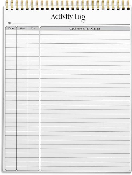 Better Office Products Activity Log Notepad, 8.5" x 11", Planning Note Pad, 50 Sheets, Double-Wire Spiral, Daily Time Tracking Productivity Checklist Organizer,(1 Pack)