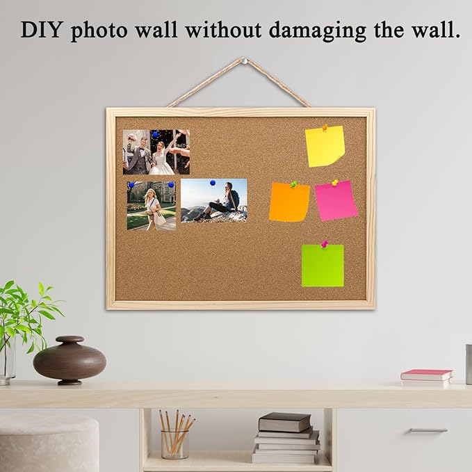 GDMINLO Cork Board Bulletin Board, 15.7"X 11.81" pin Boards for Walls, Oak Wood Finish Frame, Wall Mounted Cork Board for Office Home and School(Pins, Eye Bolts, gaskets, Screws)
