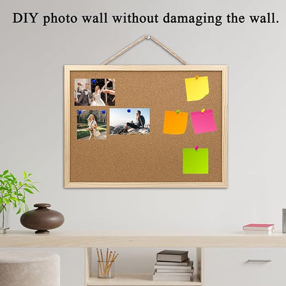 GDMINLO Cork Board Bulletin Board, 15.7"X 11.81" pin Boards for Walls, Oak Wood Finish Frame, Wall Mounted Cork Board for Office Home and School(Pins, Eye Bolts, gaskets, Screws)