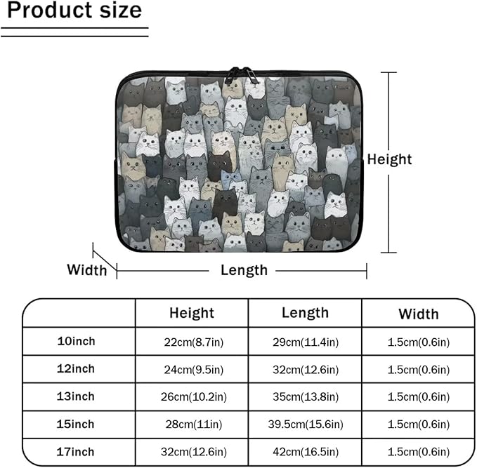 Cartoon Cat Printed Computer Bags for Laptops, Water Resistant 17 Inch Laptop Bag Laptop Briefcase Travel Case for Women Men Teens, Compatible with Most Laptops