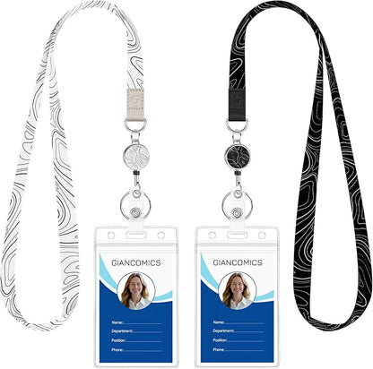 Giancomics Lanyards for Id Badges, Topographic ID Badge Holder with Retractable Reel, Cute Waterproof Lanyards for Cruise Ships Cards Key Work Name Tag Zip Type Card Holder Protector 2 Pack