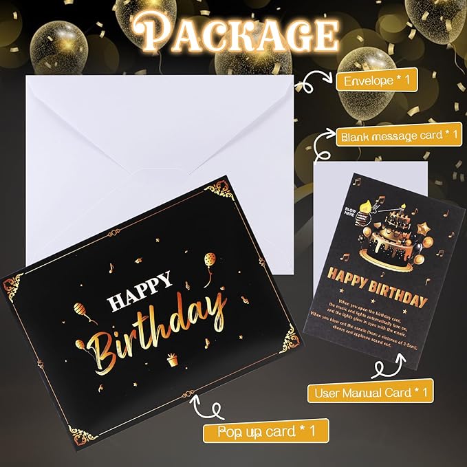 Birthday Gift Card, 3D Pop Up Birthday Card with Light and Music & Interative Candle, Birthday Cards Birthday Gifts for Women Men Kids