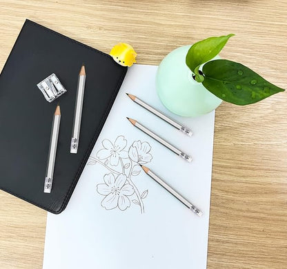 Adhere 25pcs Golf Pencils with eraser Hexagon Wooden Pencils Graphite 2B for Golf Event Scoring,Classroom,Wedding,Company Meetings,Pew, Pocket (Silver)