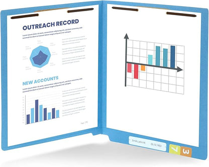 50 Blue End Tab Fastener File Folders - Reinforced Straight Cut Tab - Durable 2 Prongs Designed to Organize Standard Medical Files, Receipts, Office Reports - Letter Size, Blue, 50 Pack