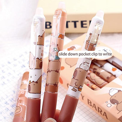 6 Pcs Erasable Gel Pens Capybara Erasable Retractable Cute Pens Cartoon Pens 0.5mm Black Ink Pen Office School Pens Women Girls Boys Pens (Black Ink-Capybara)