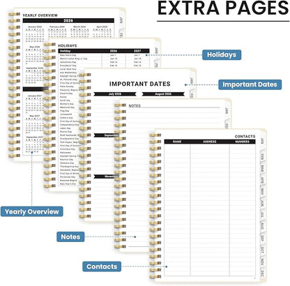 2026 Planner, Aesthetic Weekly and Monthly Planner for Women, Jan 2026 to Dec 2026, Hardcover 2026 Calendar Book with Monthly Tabs, Inner Pocket, Perfect for Office Home School - A5 (6.3" x 8.5"), Pomegranate