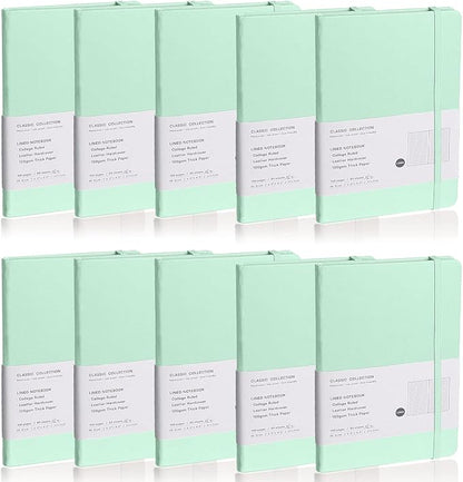Lined Journal Notebook, 10Pack(Eggshell Green), 160 Pages, Medium 5.7 inches x 8 inches - 100 gsm Thick Paper, Hardcover
