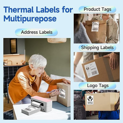 Phomemo Shipping Labels - Packs of 500 4X6 Per Fan-Fold Label Compatible with Phomemo 241bt, D520BT, B246D Label Printer, Thermal Labels for Address, Mail, Product Logo Labels, Commercial Grade, White