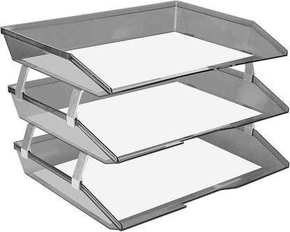 Acrimet 3 Tier Side Load Letter Tray Facility, Desktop File Organizer, A4 Letter Size Paper Organizer, Minimalist Storage Solution Paper Tray for Office, Home, Classroom (Plastic, Clear Smoke Color)