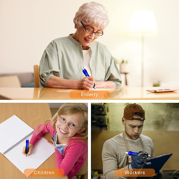 Big Fat Pens (12 Pack) Aids Writing For Tremor, Arthritis, Parkinson, Handicap, Carpal Tunnel Large Wide Grip Pens Retractable Ballpoint Pens (6 Pens + 6 Extra Refills)(Blue)
