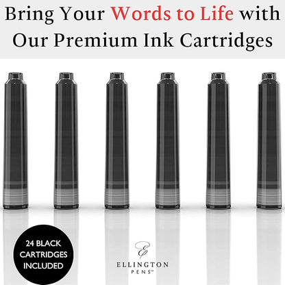 Blue Fountain Pen Ink Refills - 24 Pack Blue International Standard Size Cartridges - Premium Quality & Non-Toxic - Long-Lasting Ink