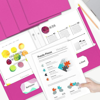 Folders with Pockets,IntoJoy 50 Pack Two Pocket Folders Business Card Holder Paper Folders with Prongs for School Office Filing Cabinet Resume Portfolio (Pink)