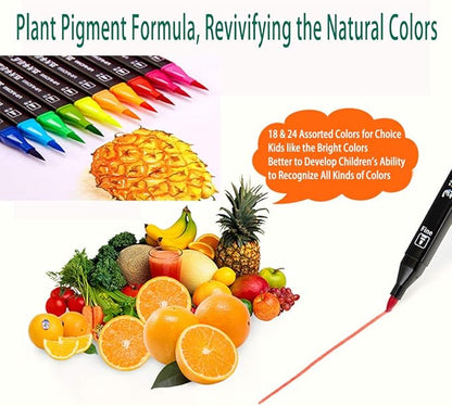 Dual Tip Markers for Kids, Washable Set, Art with Stand Portable Box, Gift For Kids (24 Colours)