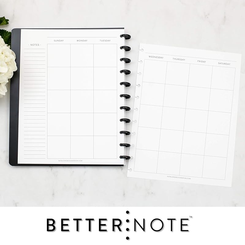 BetterNote Horizontal Undated Calendar Refill Pages for Disc Notebook, fits The Happy Planner, Discbound Levenger Circa, Staples Arc, TUL (Classic- 6 months, 11-Disc, 8.5"x11")